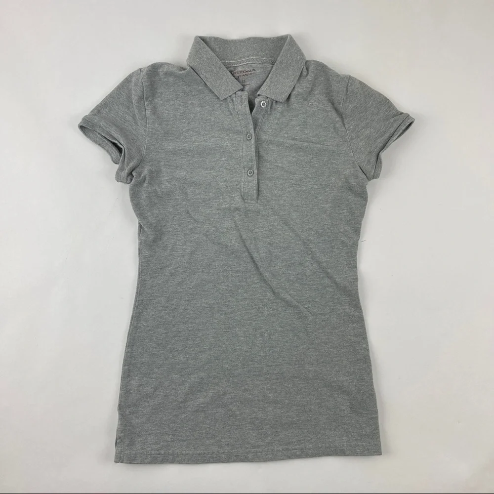 Arizona Jeans Girls Polo Cap Sleeve Gray XS